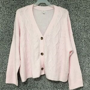 Auden Women’s Plus Size 2X Pink Long Sleeve Button Sweater Cardigan Sleepwear